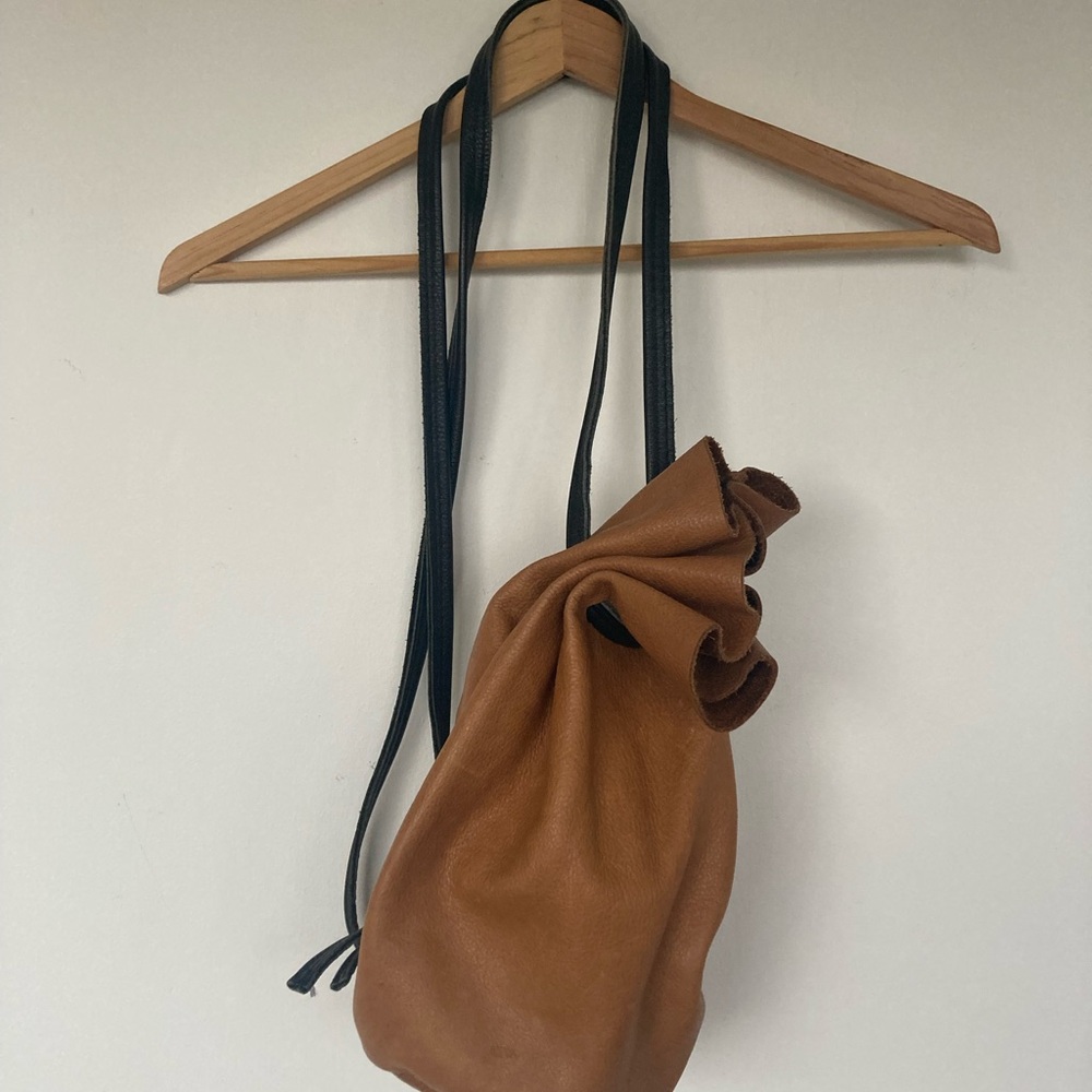 Ora Brown Leather Sadie Drawstring Bag